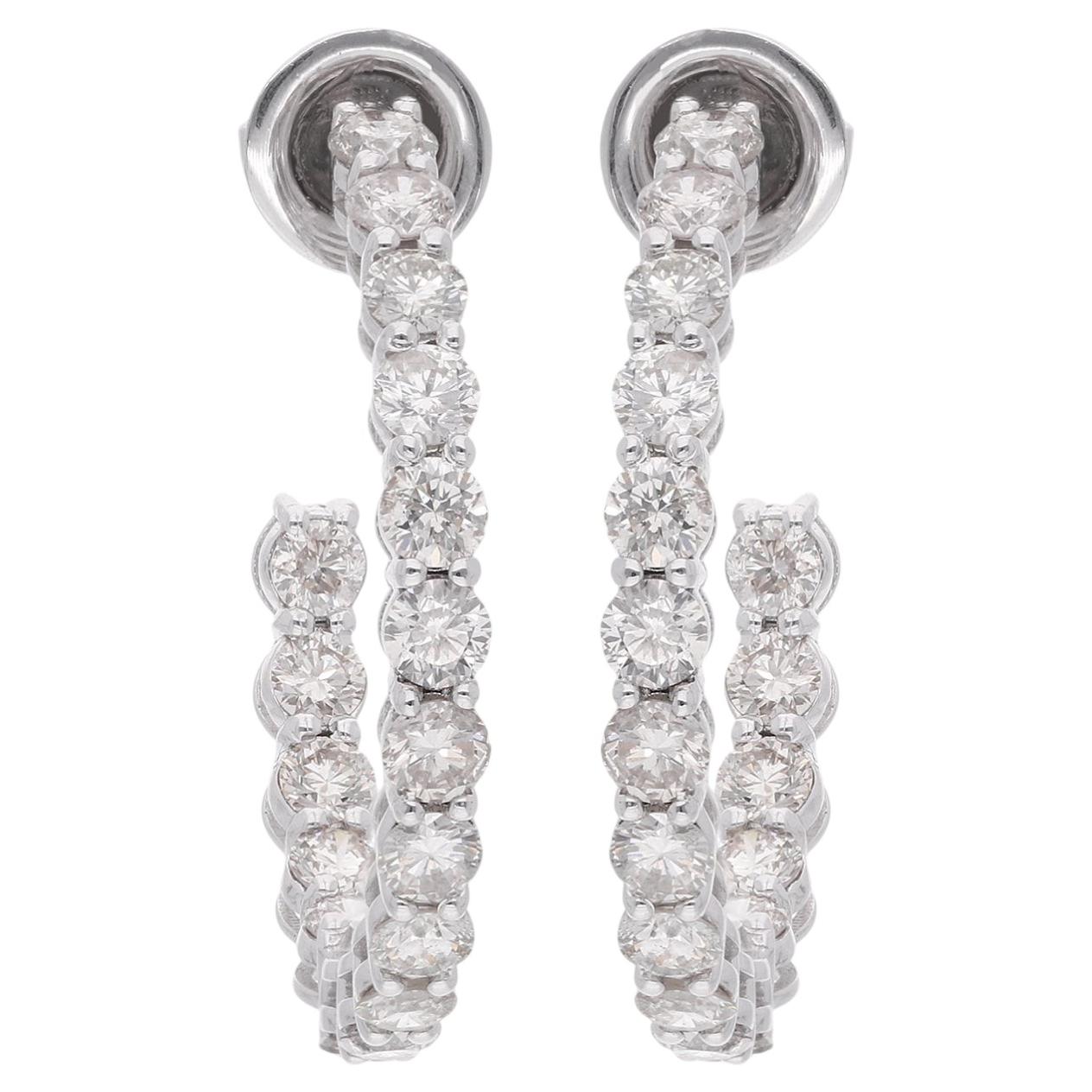 3.27 Carat SI Clarity HI Color Diamond Round Hoop Earrings 18 Karat White Gold