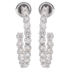 Pendientes de aro redondos de diamantes de 3,27 quilates, claridad SI y color HI, oro blanco de 18 quilates