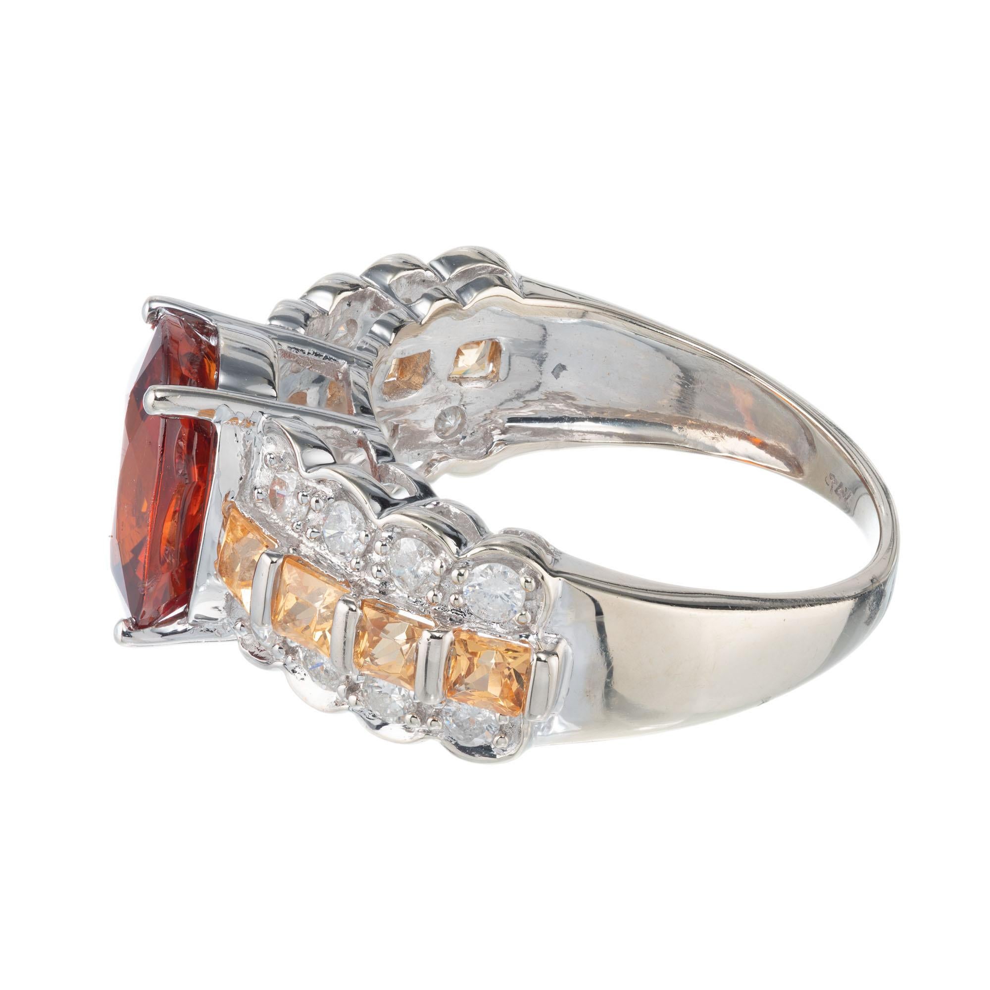 Bague de fiançailles en or blanc avec grenat spessartine, citrine et diamant de 3,27 carats Excellent état - En vente à Stamford, CT