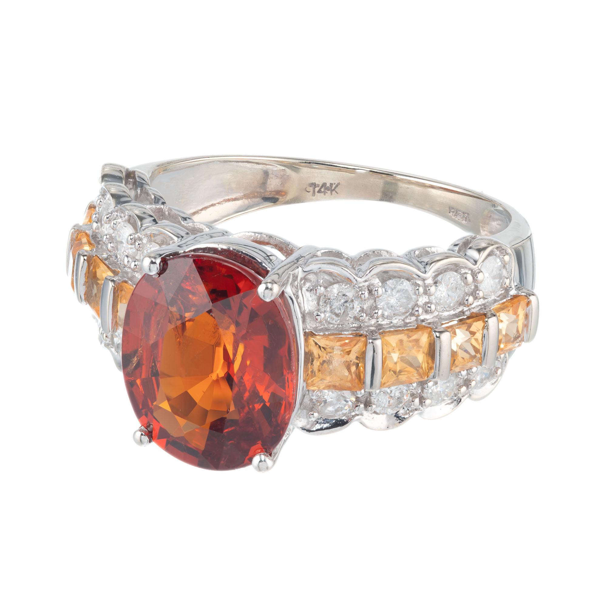 3.27 Carat Spessartine Garnet Citrine Diamond White Gold Engagement Ring In Excellent Condition For Sale In Stamford, CT