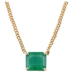 3.27 Ct Square Cut Emerald Solitaire Necklace with 14K Yellow Gold Curb Chain