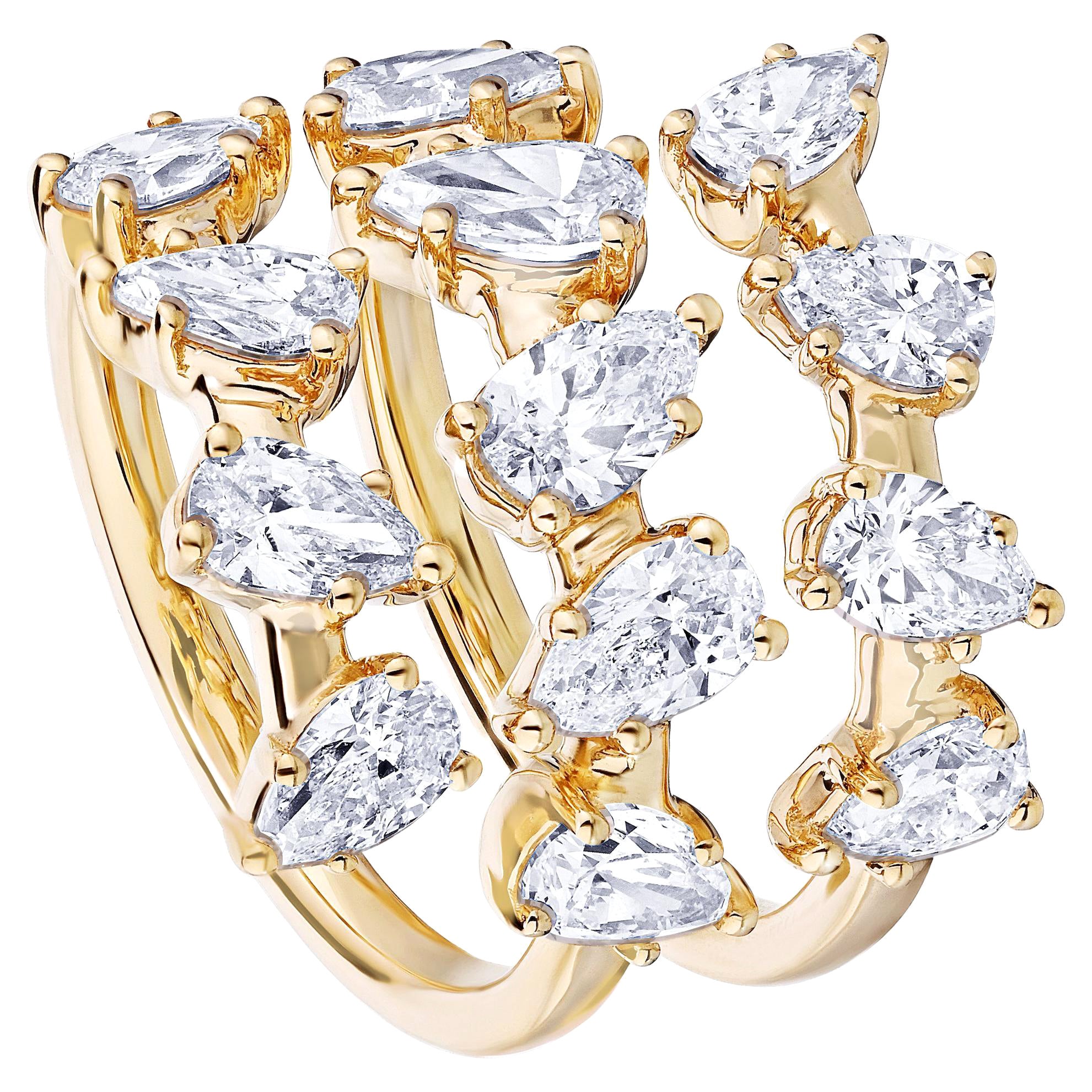 3.27 Birnenförmiger, breiter Diamant-Spiralring, Gelbgold im Angebot