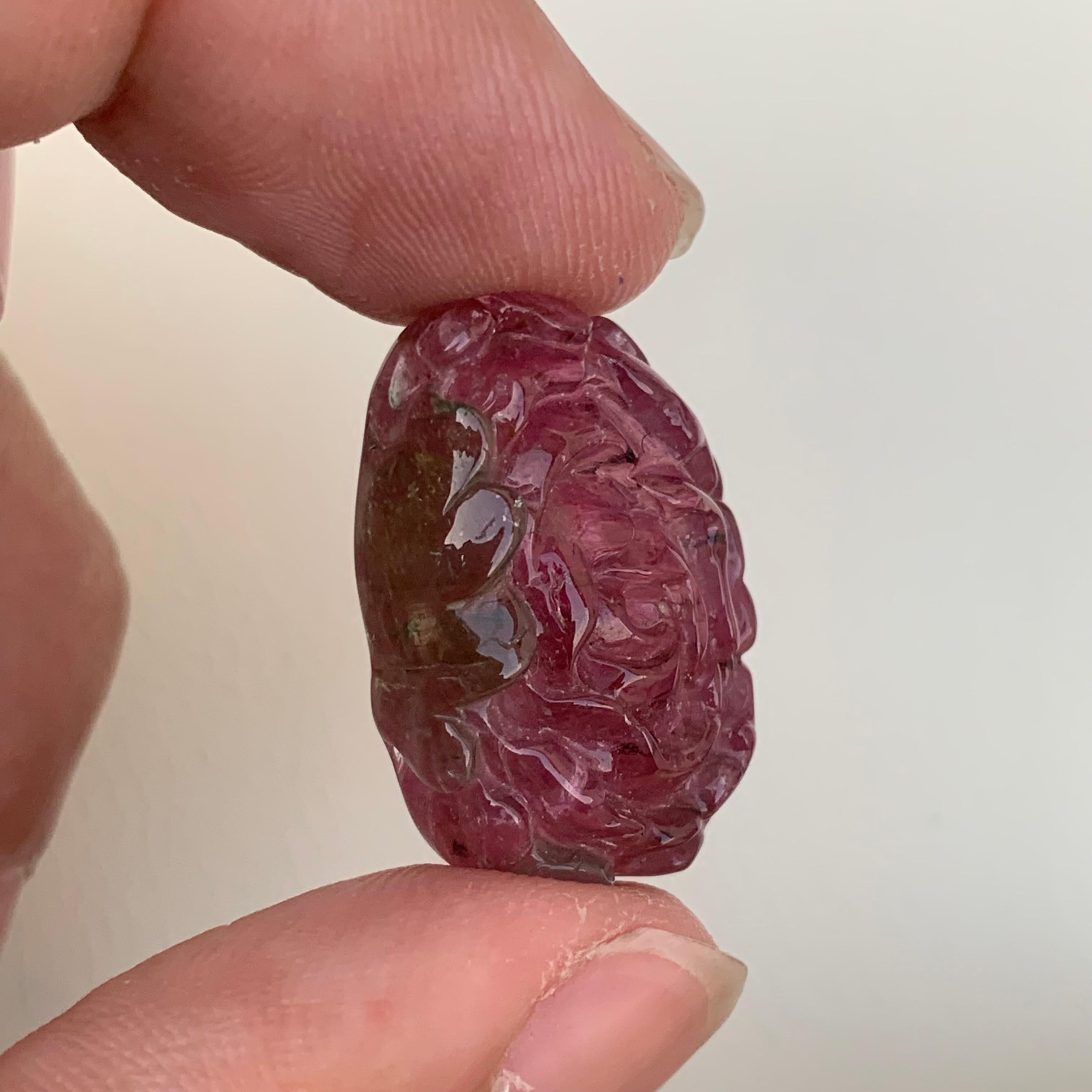 32.75 Carat Natural Watermelon Tourmaline Flower Carving for Jewelry Making For Sale 2