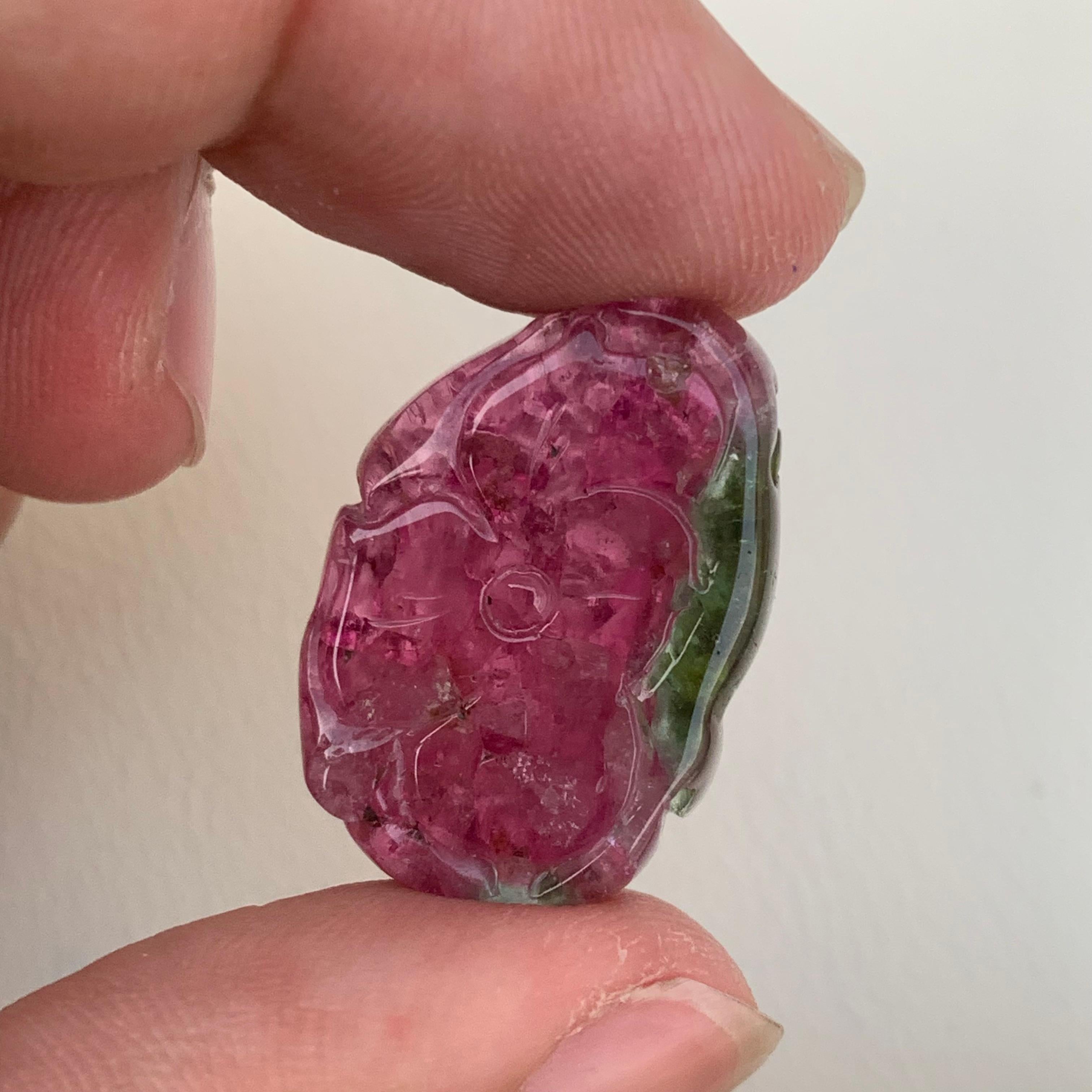 32.75 Carat Natural Watermelon Tourmaline Flower Carving for Jewelry Making For Sale 3