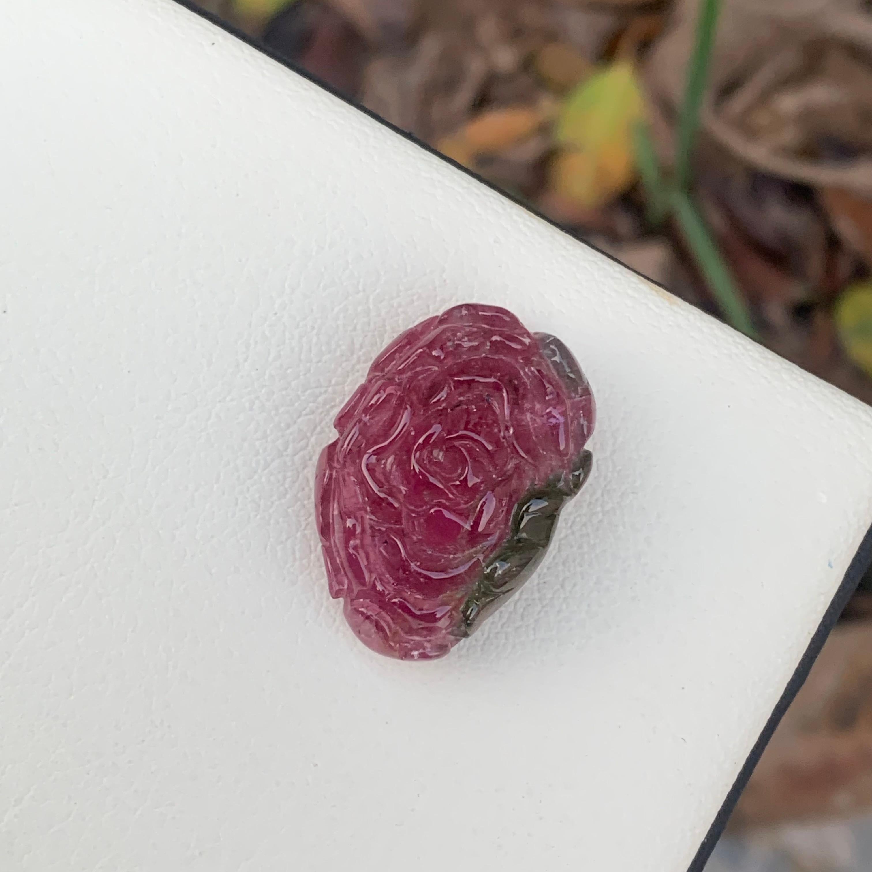 32.75 Carat Natural Watermelon Tourmaline Flower Carving for Jewelry Making For Sale 4