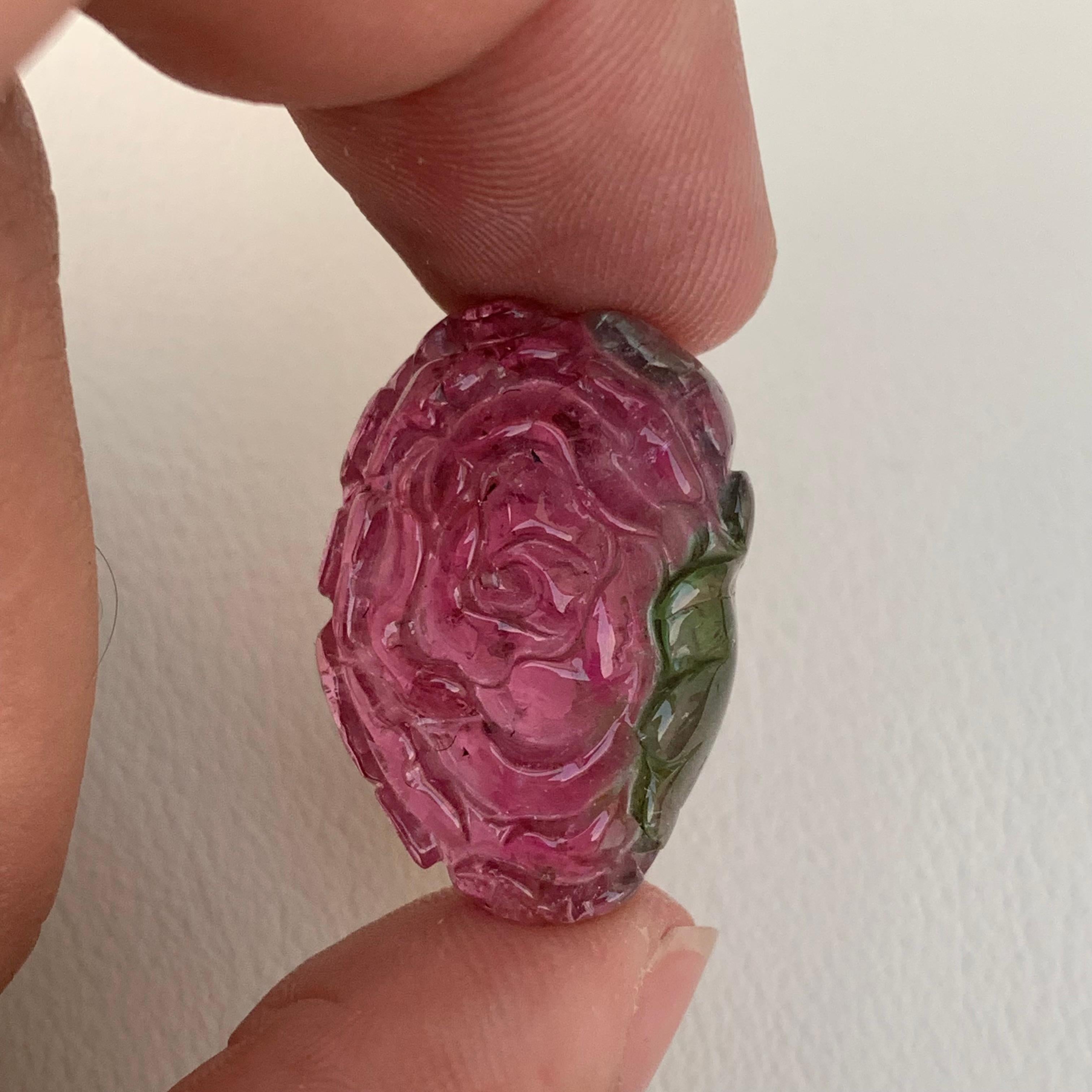 Arts and Crafts 32.75 Carat Natural Watermelon Tourmaline Flower Carving for Jewelry Making For Sale