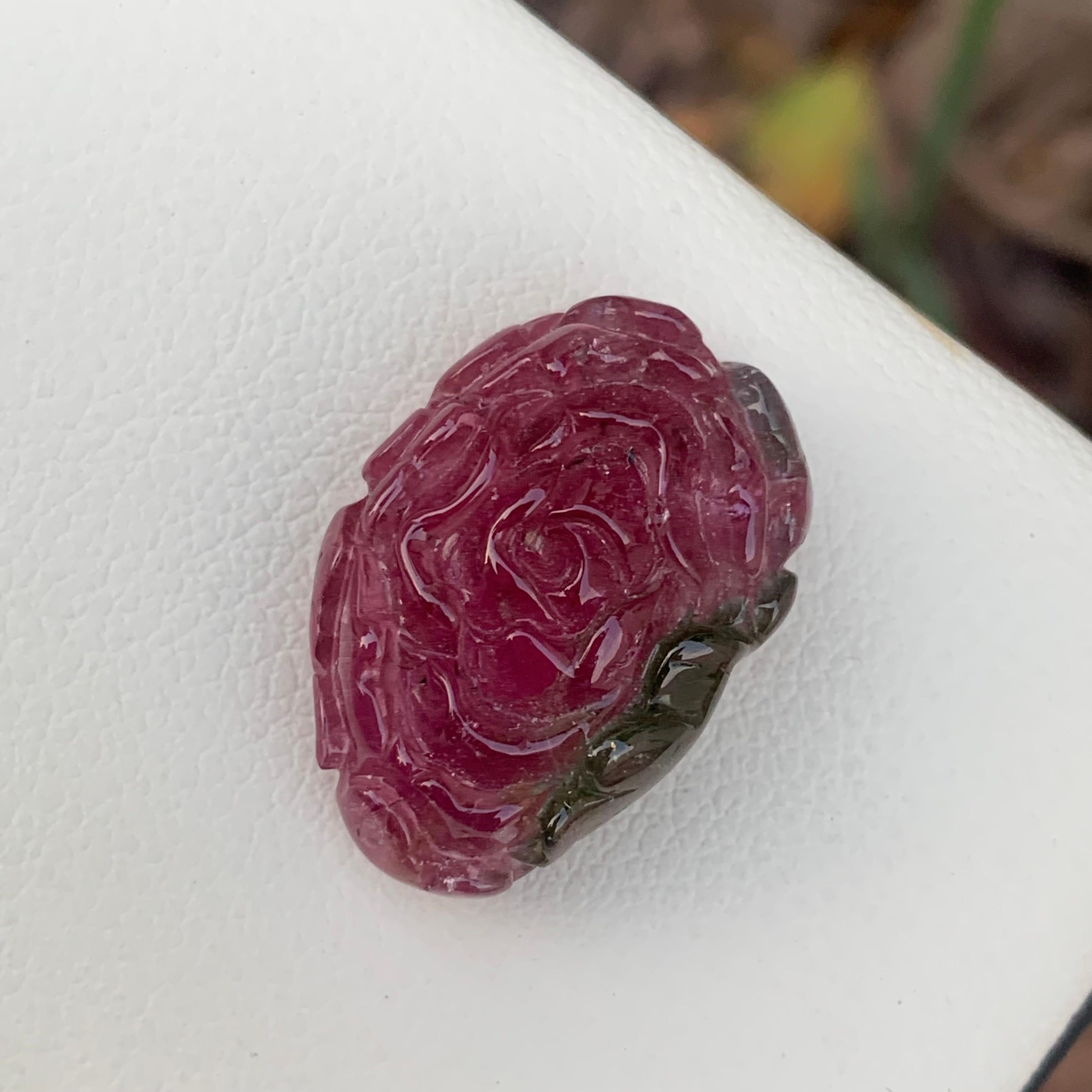 Rose Cut 32.75 Carat Natural Watermelon Tourmaline Flower Carving for Jewelry Making For Sale