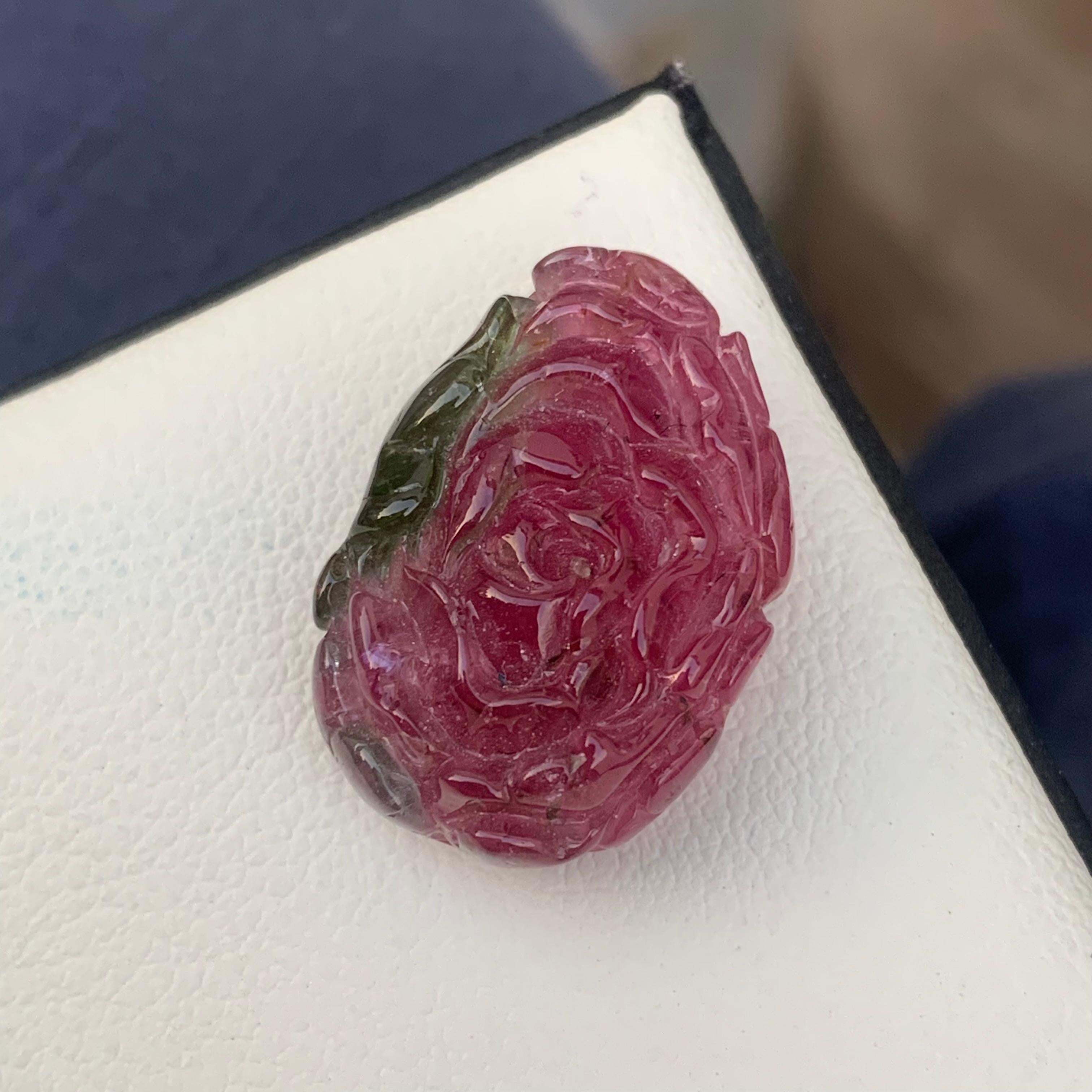 32.75 Carat Natural Watermelon Tourmaline Flower Carving for Jewelry Making For Sale 1