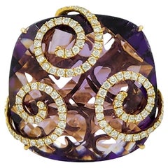 32.78ct Amethyst Cushion Ring with Diamonds in 18k Yellow Gold