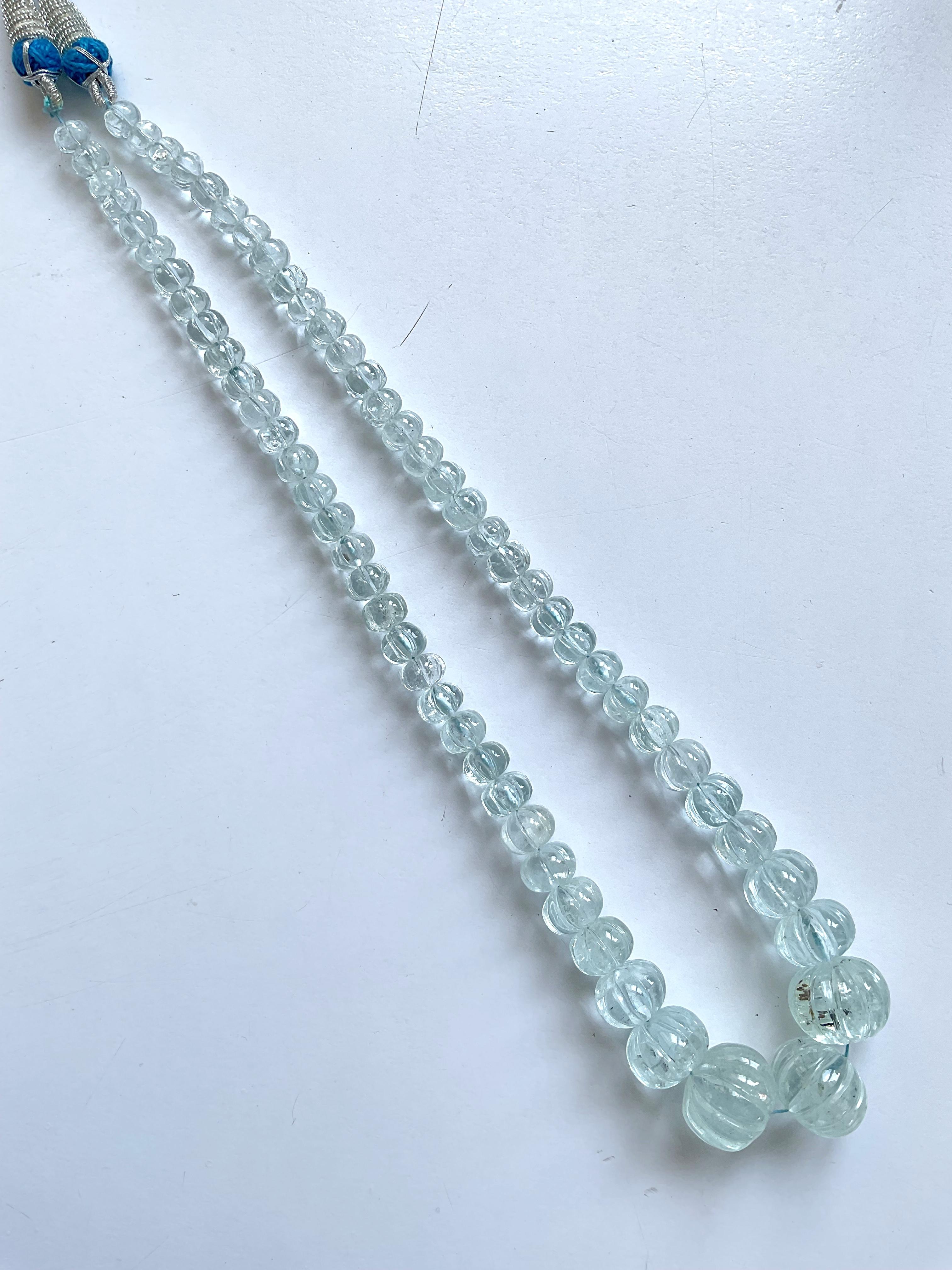 327.80 Carats Aquamarine Carved Melon Beads Necklace Natural Gemstone

gemstone - Aquamarine 
weight - 327.80 carats
size - 7 to 18 mm
quantity - 1 Strand