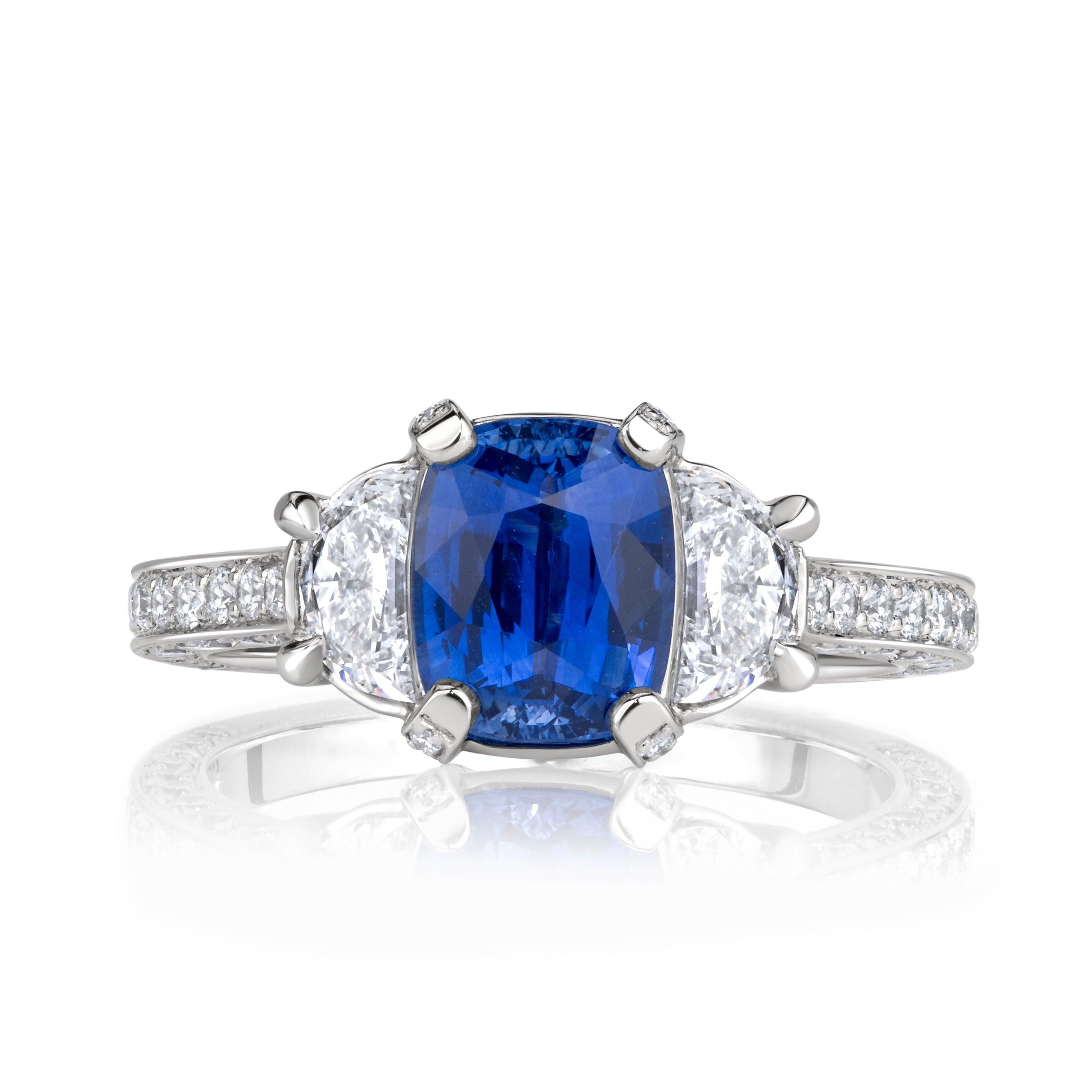 3.27ct Cushion Cut Blue Sapphire Engagement Ring For Sale