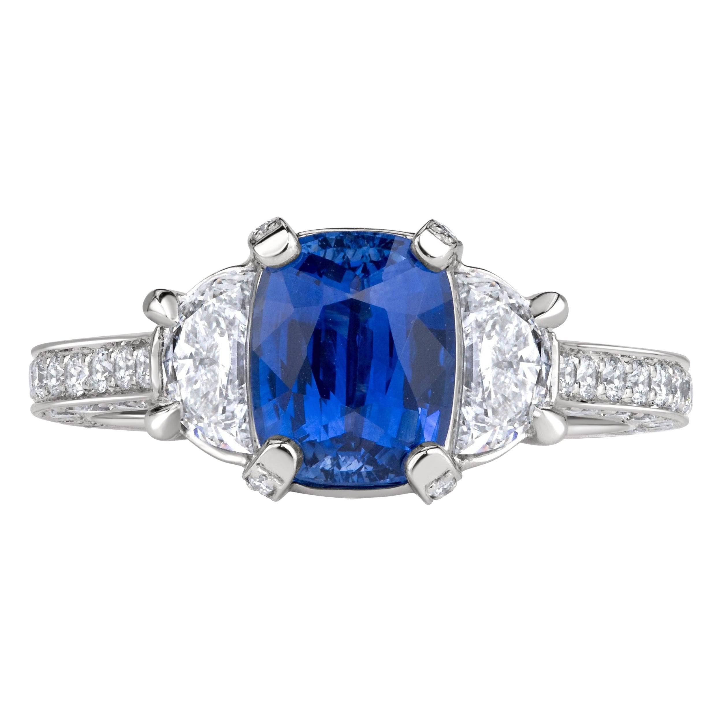 3.27ct Cushion Cut Blue Sapphire Engagement Ring