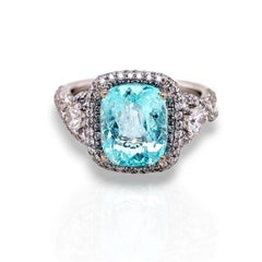 Bague en or 18 carats sertie d'une tourmaline Paraíba naturelle de 3,27 carats, taille « coussin », couleur bleu-vert néon vif