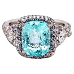 Bague en or 18 carats sertie d'une tourmaline Paraíba naturelle de 3,27 carats, taille « coussin », couleur bleu-vert néon vif