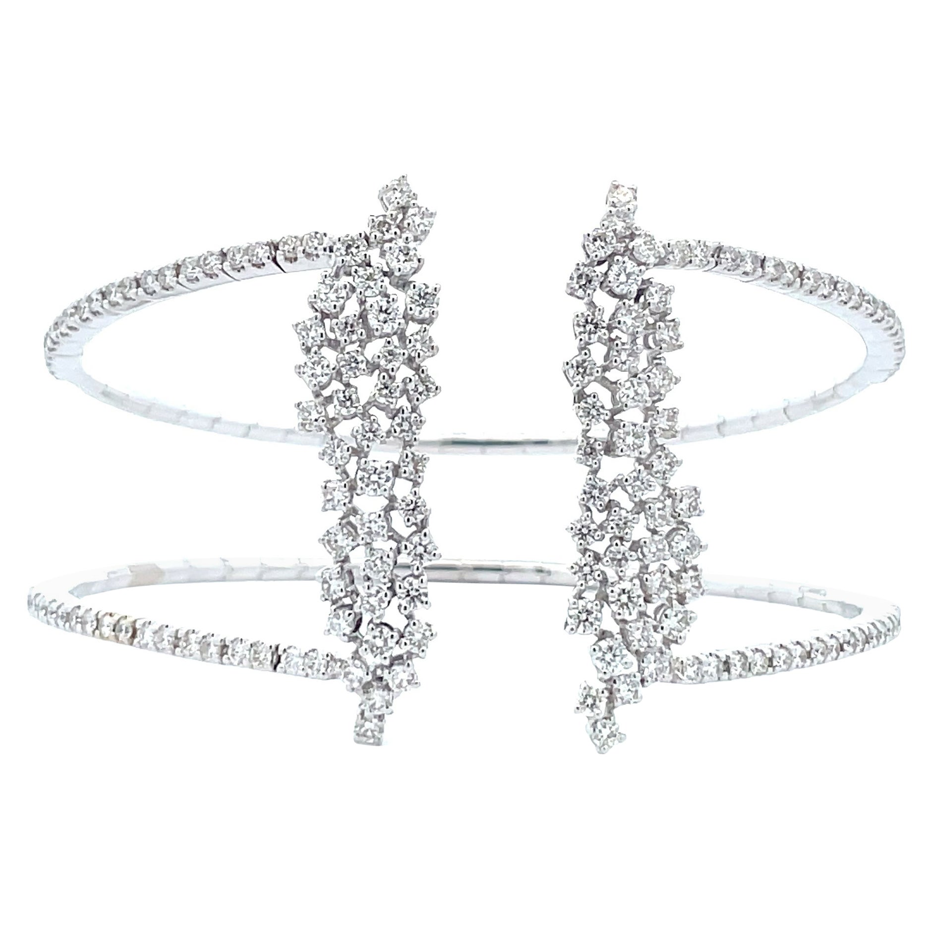 3.27ct, Diamond Cluster Cuff Bangle in 14k White Gold For Sale