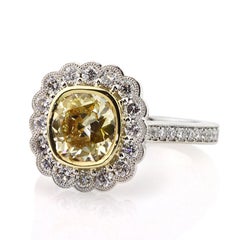 3.27ct Fancy Yellow Old Mine Cut Diamond Engagement Ring