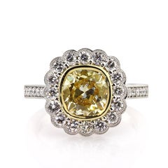 3.27ct Fancy Yellow Old Mine Cut Diamond Engagement Ring
