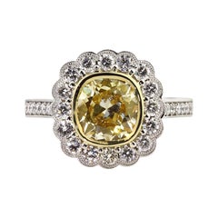 3.27ct Fancy Yellow Old Mine Cut Diamond Engagement Ring