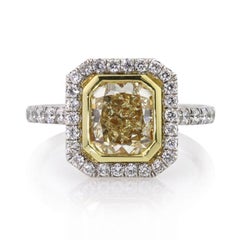 3.27ct Fancy Yellow Radiant Cut Diamond Engagement Ring