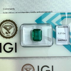3.27ct IGI Certified Natural ZambiaN Emerald Deep Green Ocatgon Cut Rare Gem