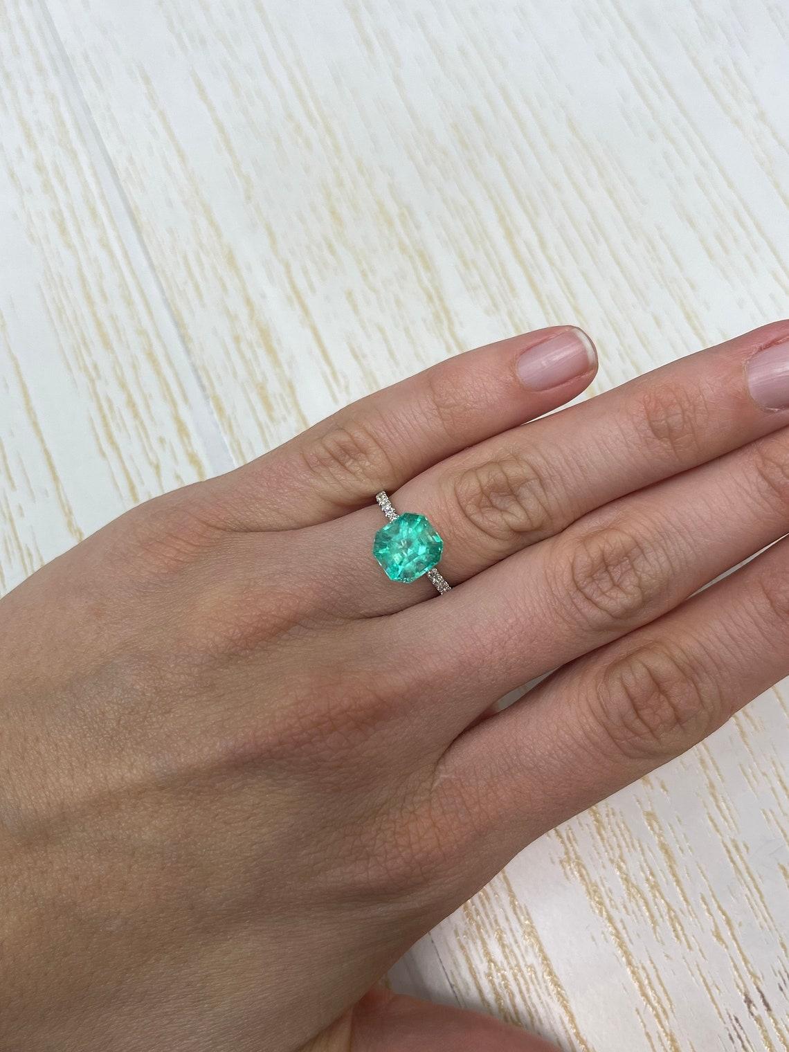 3.27ct Muzo Green Colombian Emerald 9.3x8.8mm Asscher Cut Genuine May Birthstone For Sale 3
