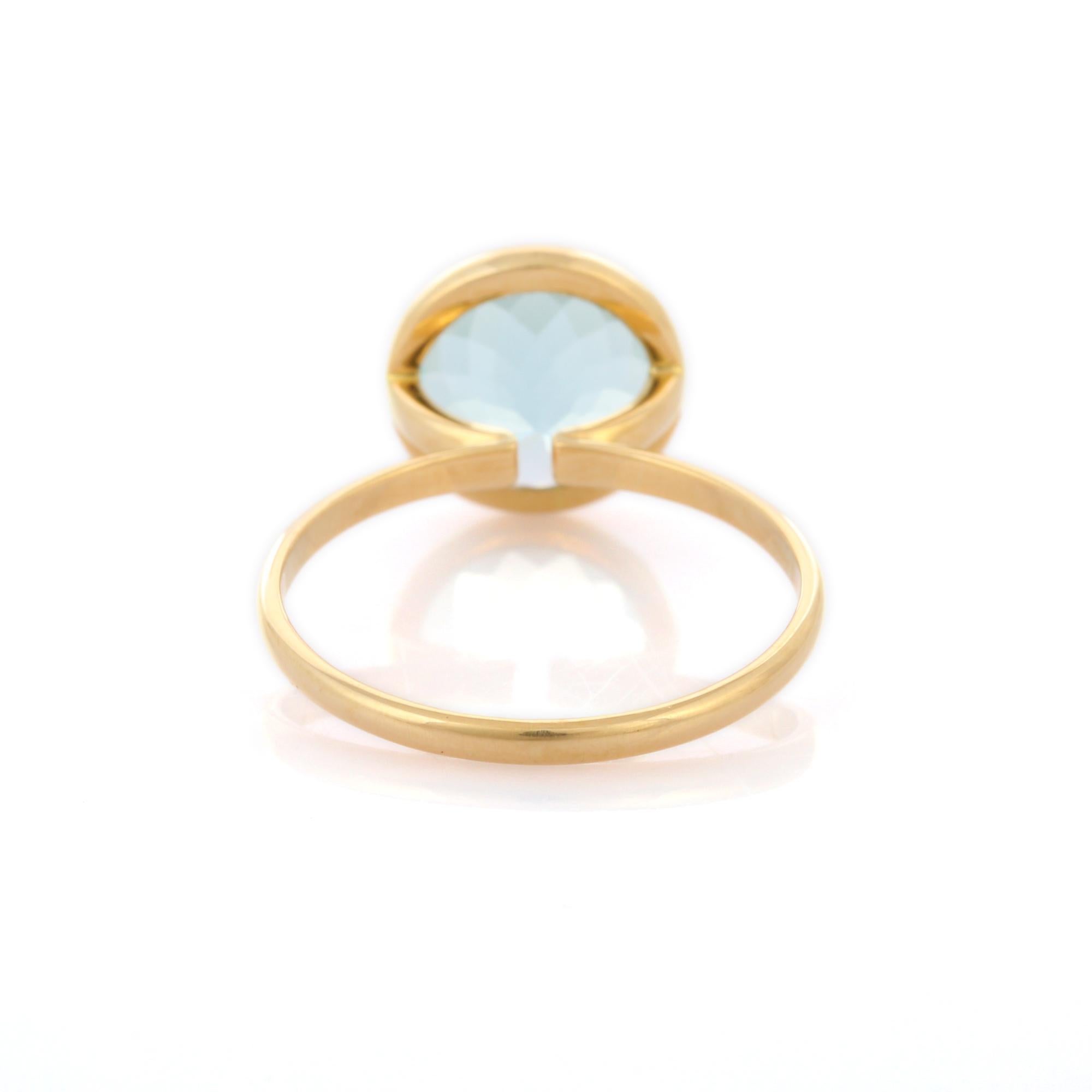 For Sale:  3.28 Carat Aquamarine Round Cut Cocktail Ring in 18K Yellow Gold 5