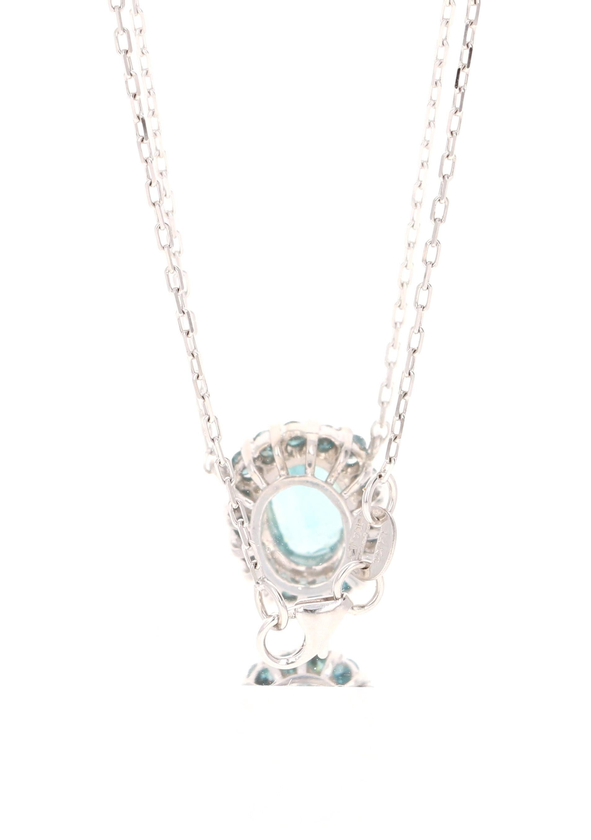 3.28 Carat Blue Zircon Blue Diamond Chain Necklace 14 Karat White Gold In New Condition In Los Angeles, CA