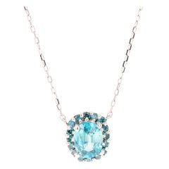 3.28 Carat Blue Zircon Blue Diamond Chain Necklace 14 Karat White Gold