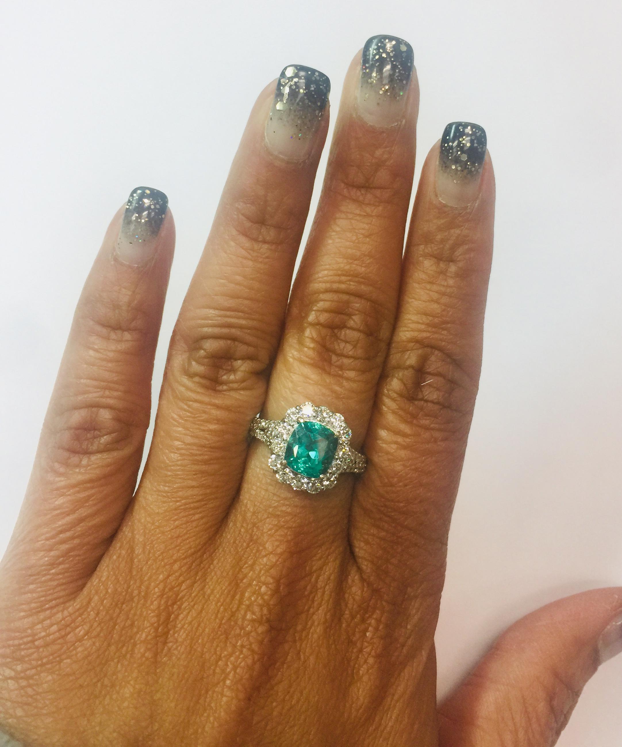 3.28 Carat Cushion Cut Apatite Diamond 18 Karat White Gold Engagement Ring In New Condition In Los Angeles, CA