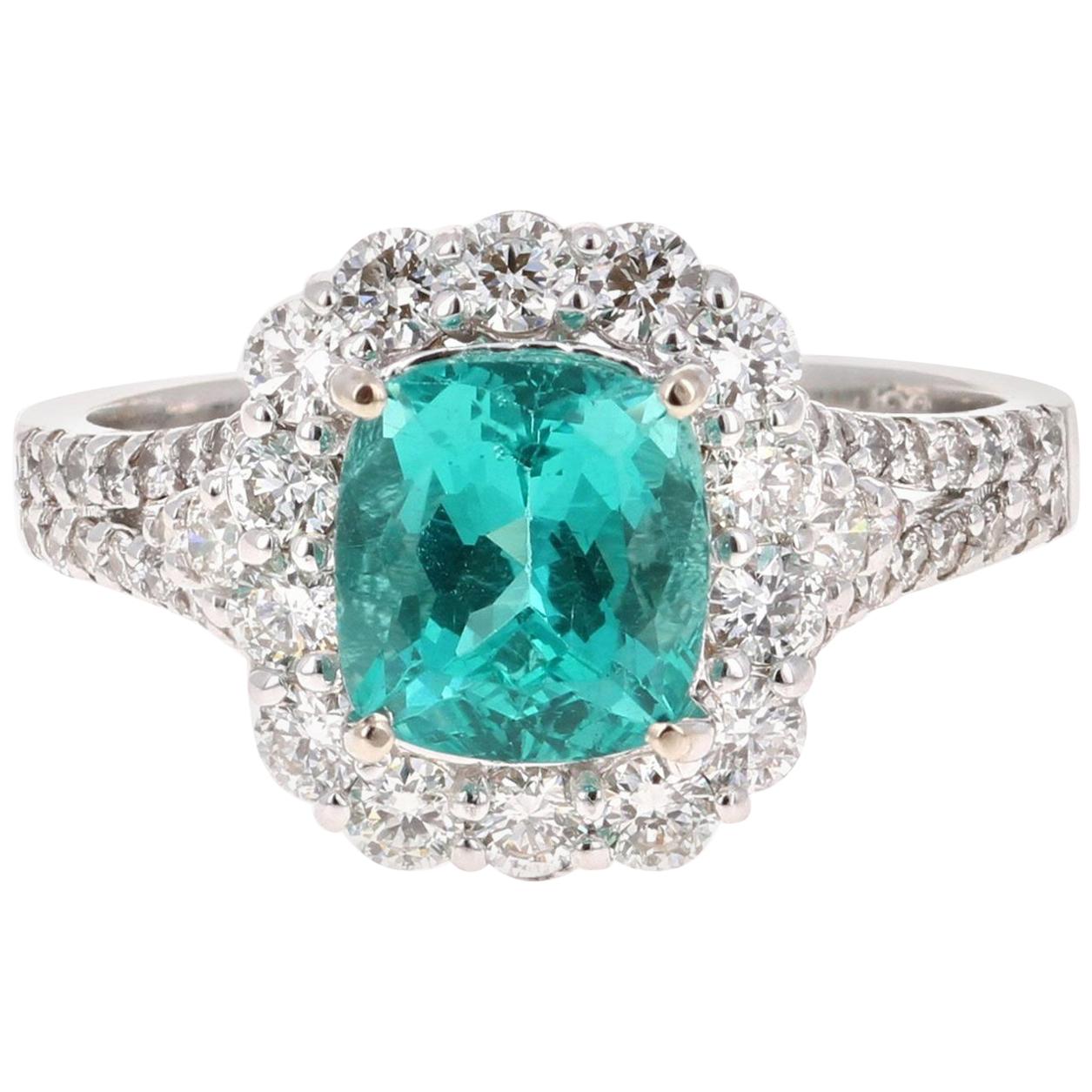 3.28 Carat Cushion Cut Apatite Diamond 18 Karat White Gold Engagement Ring