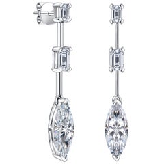 3.28 Carat Marquise Emerald 18 Karat White Gold Diamond Drop Earrings