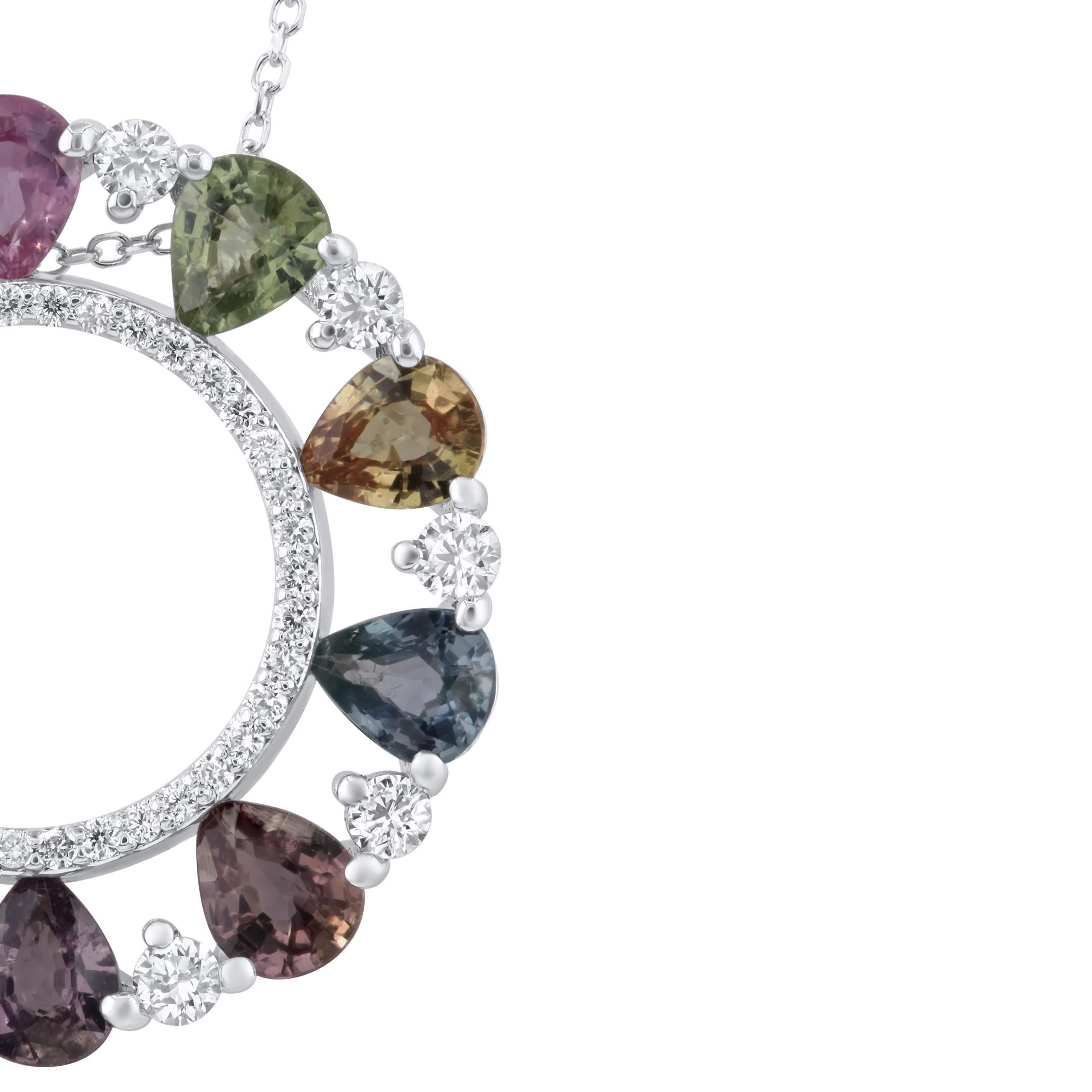Indulge in opulence with our Exquisite Multicolored Sapphire and Diamond Medley Pendant, a true masterpiece of craftsmanship and style. This luxurious pendant is a symphony of colors and radiance, featuring a delightful arrangement of multicolored