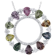 3.28 Carat Multicolor Pear Sapphire and Natural Diamond Pendant in 18k ref2306