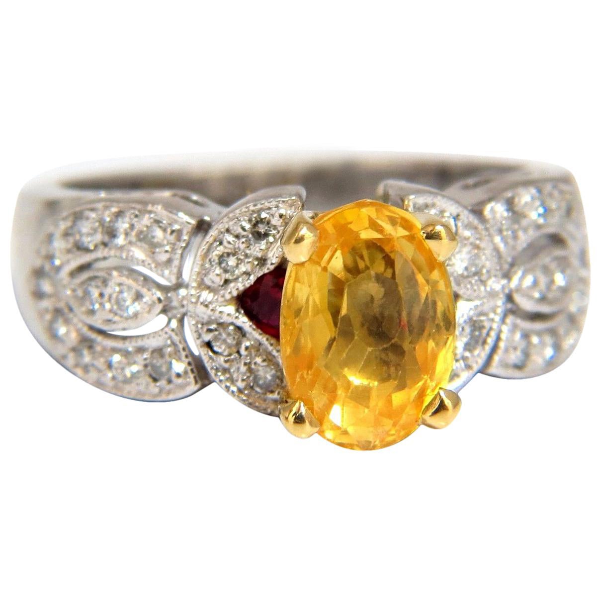 3.28 Carat Natural Yellow Sapphire Diamonds Ring Platinum*