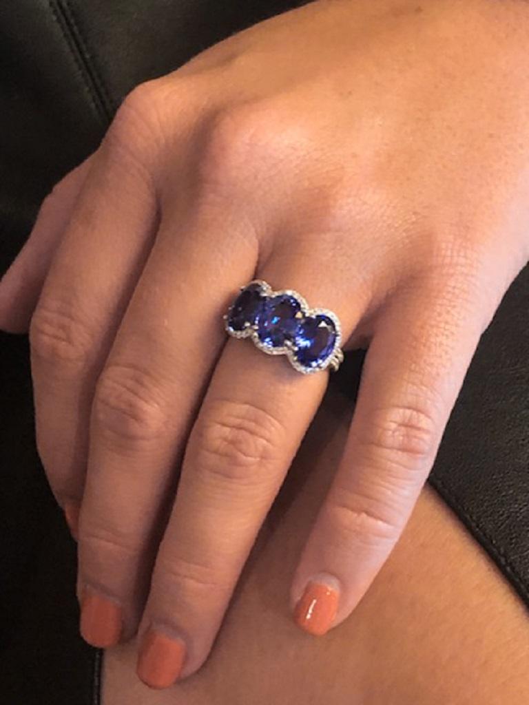 Women's 3.28 Carat Oval Sapphire Diamond Three-Stone Ring