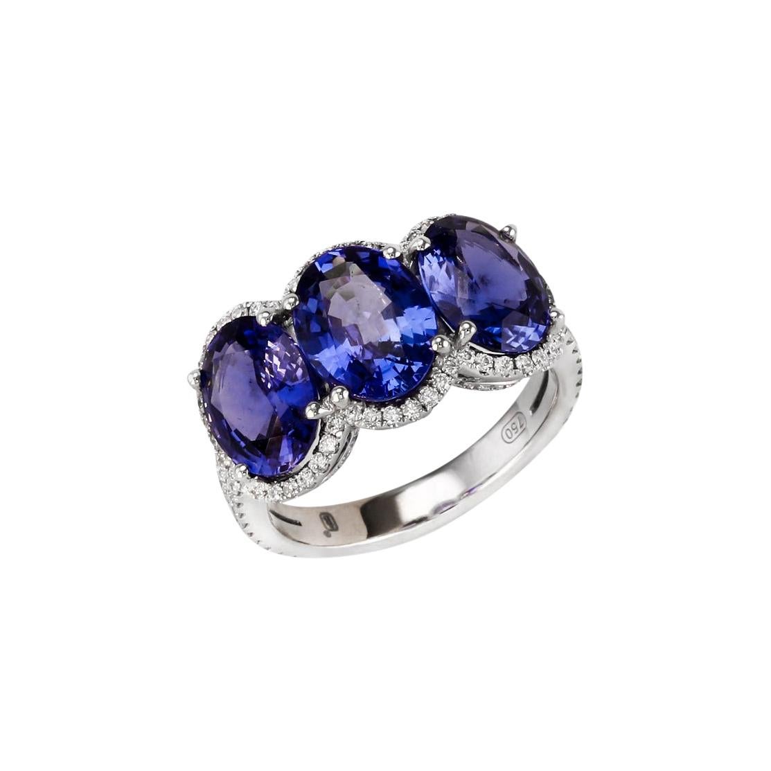 3.28 Carat Oval Sapphire Diamond Three-Stone Ring