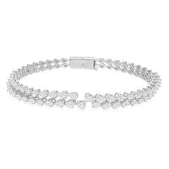 3.28 Carat Pear Brilliant Cut Diamond Cuff Bangle Bracelet 14 Karat White Gold