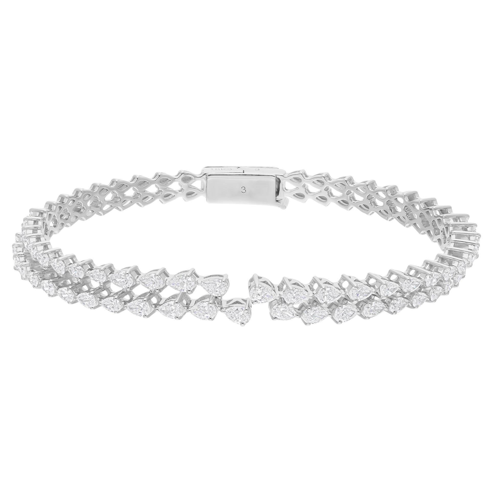 3.28 Carat Pear Brilliant Cut Diamond Cuff Bangle Bracelet 18 Karat White Gold