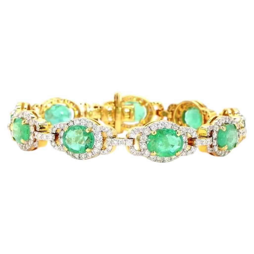 3.28 Carat Round Brilliant Cut Diamond Emerald Gold Bracelet