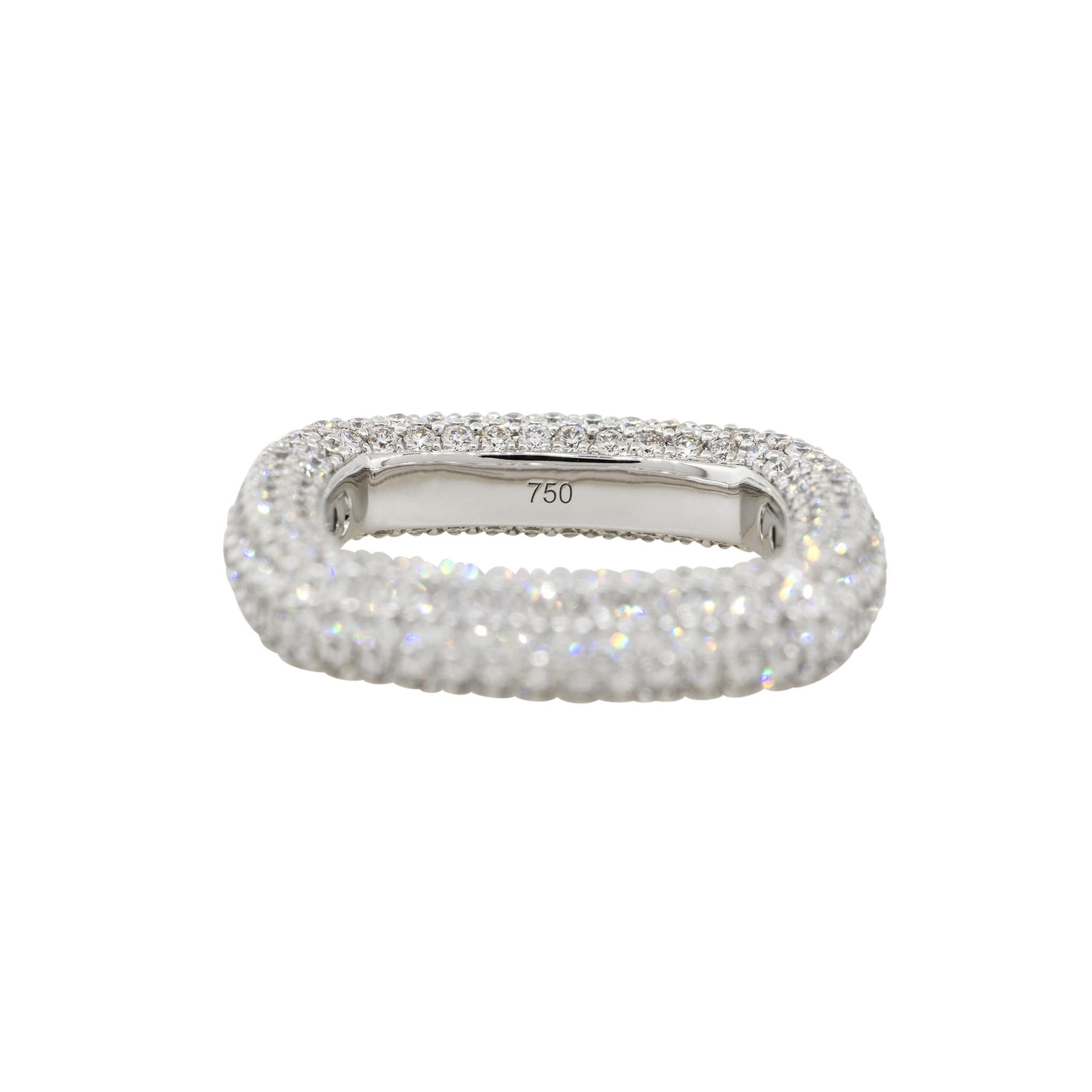 Material: 18k white gold
Diamond details: Approx. 3.28ctw of round cut diamonds. Diamonds are G/H in color and VS in clarity
Ring Size: 6.5
Total Weight: 7.2g (4.6dwt)
Measurements: 1