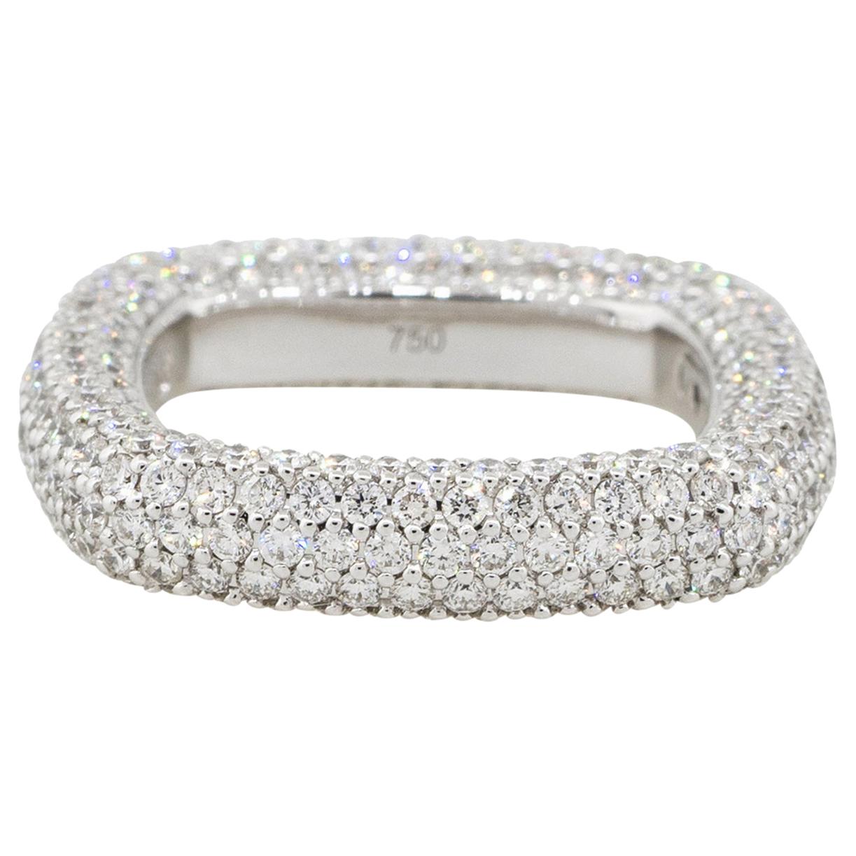 3.28 Carat Round Diamond Pave Ring 18 Karat in Stock For Sale