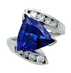 3.28 Carat Trillion Cut Tanzanite and Diamond Bypass Ring in 14 Karat White Gold