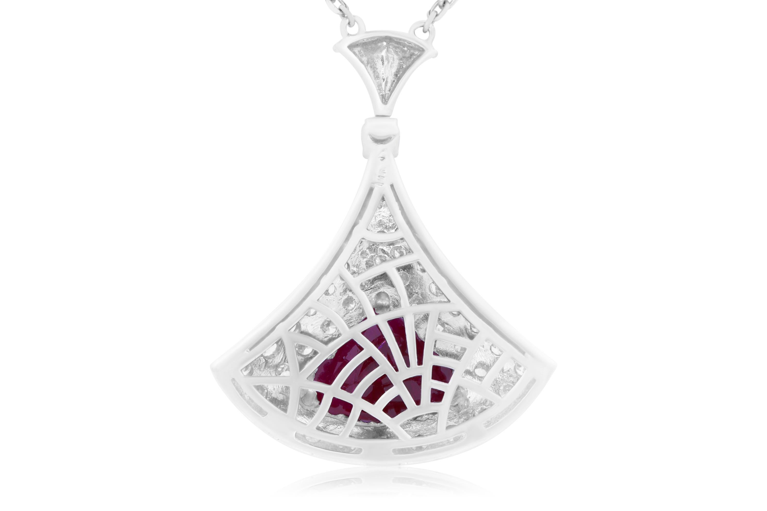 Contemporary 3.28 Carat Trillion Ruby and Diamond Necklace