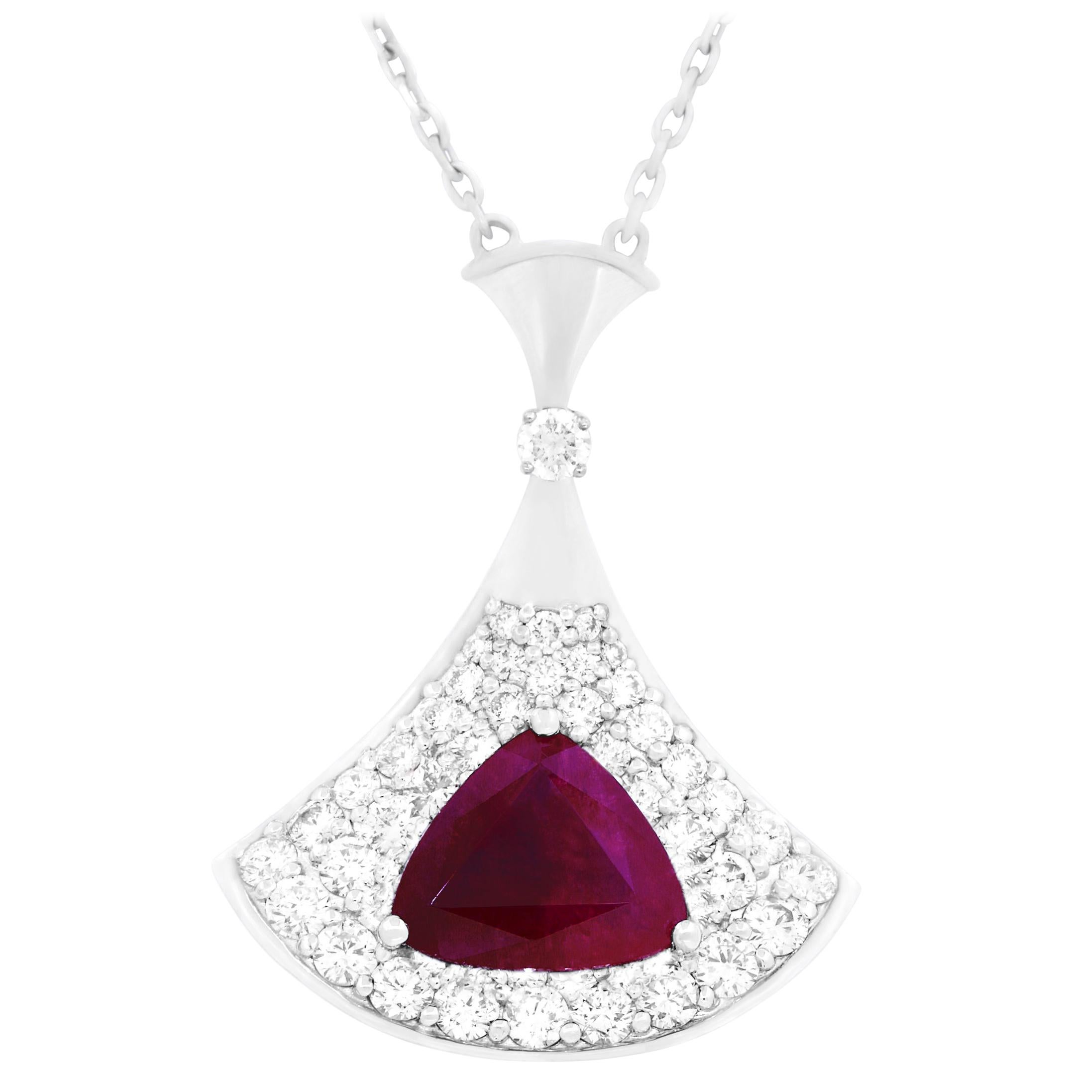 3.28 Carat Trillion Ruby and Diamond Necklace