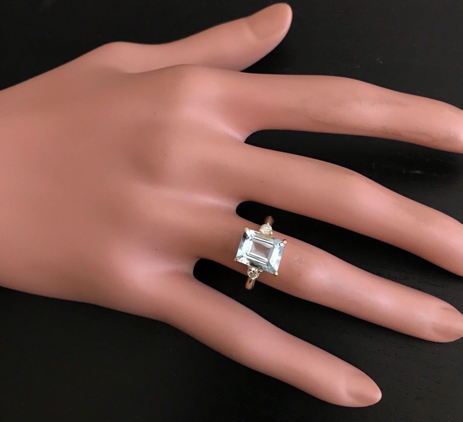 3,28 Karat beeindruckender Ring aus 14 Karat Gelbgold mit natürlichem Aquamarin und Diamant im Angebot 2