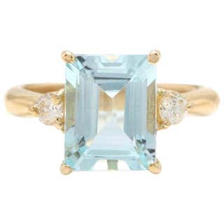Aquamarine Diamond 14k Yellow Gold Ring For Sale at 1stDibs