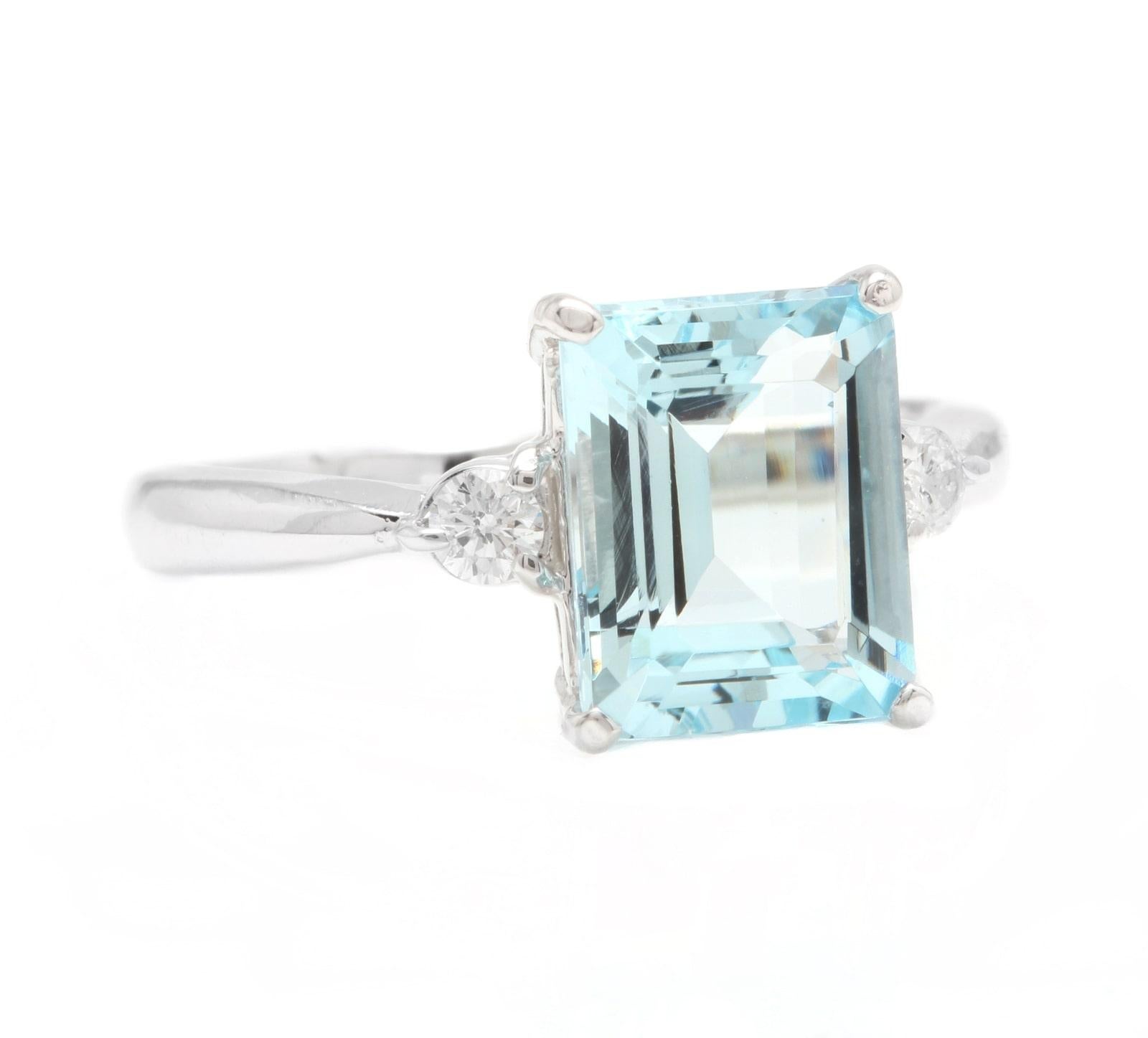 3.28 Carats Impressive Natural Aquamarine and Diamond 14K White Gold Ring

Suggested Replacement Value: Approx. $3,500.00

Total Natural Aquamarine Weight is: Approx. 3.10 Carats

Aquamarine Measures: Approx. 10.00 x 8.00mm

Natural Round Diamonds