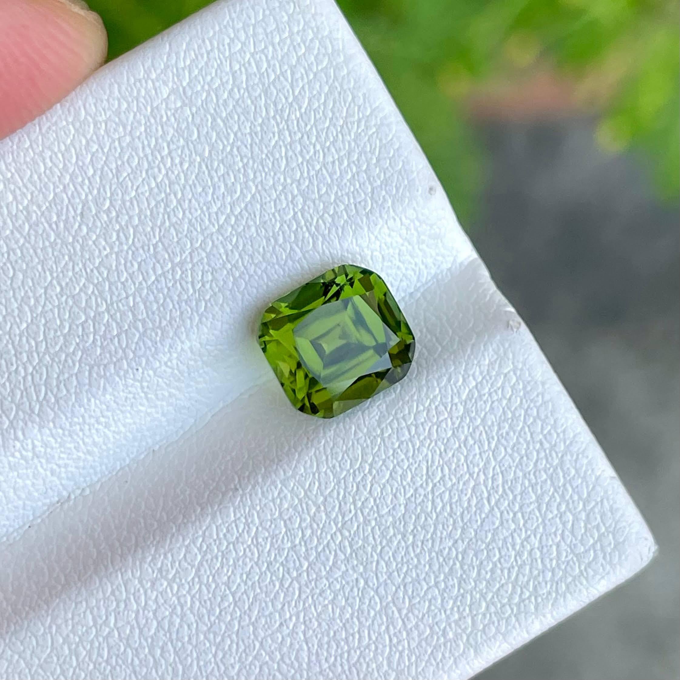 Modern 3.28 Carats Olive Green Tourmaline Stone Cushion Cut Afghan Gemstone For Sale