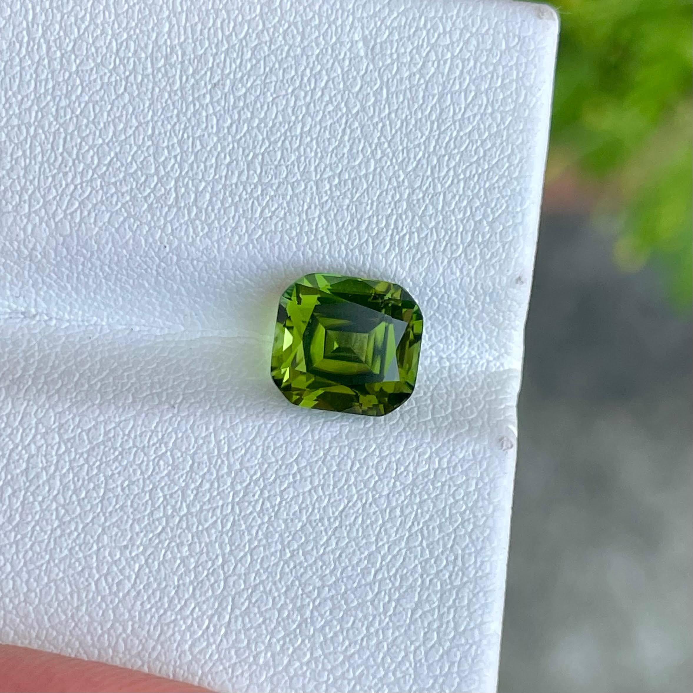 Women's or Men's 3.28 Carats Olive Green Tourmaline Stone Cushion Cut Afghan Gemstone For Sale