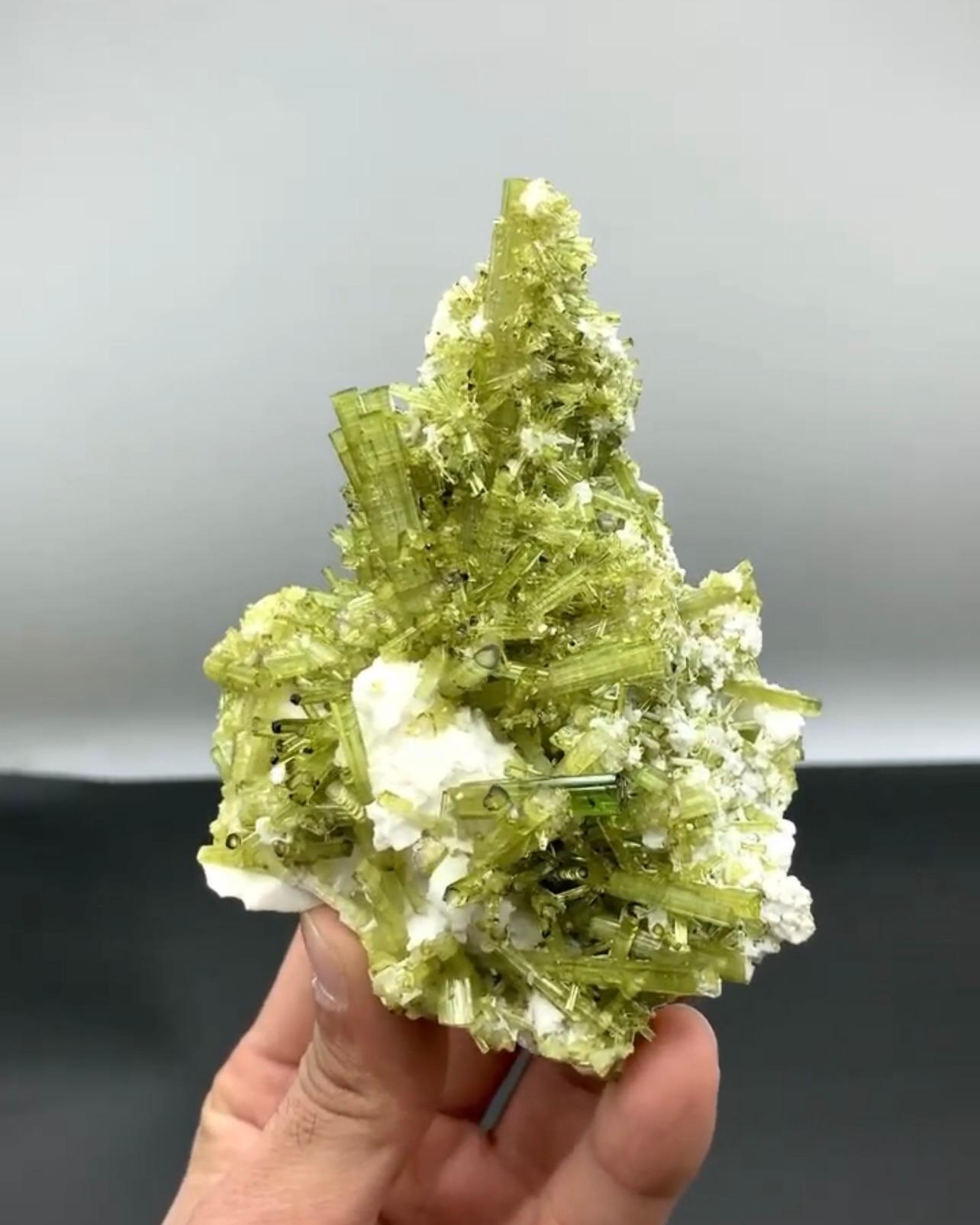328 Grams Mint-Green Tourmaline Crystal Cluster On Albite From Pakistan For Sale 3